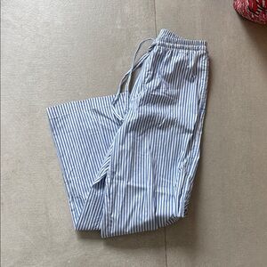 H&M Blue and White Striped Straight Leg Pants